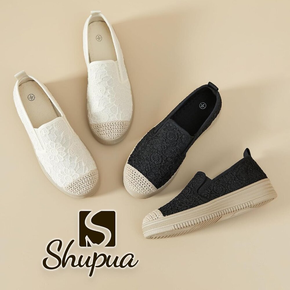 Womens Slip On Shoes Lace Mesh Flat Casual Loafers for Office Travel - Picture 7 of 9